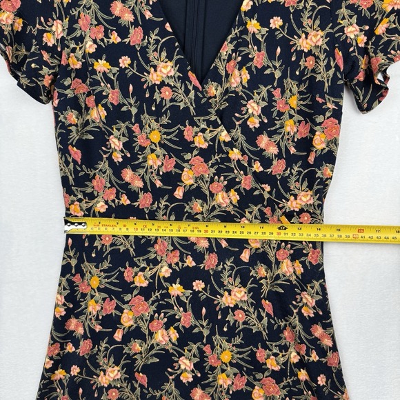 LOFT Women's Dress Flutter Sleeves Crossover V-neck Navy Blue w/ Floral Print 2 - Picture 3 of 8